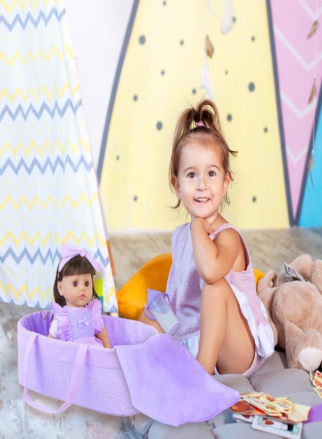 18INDC 11 Pcs Baby Doll Clothes with Purple Floral Design Baby Doll Bassinet & Accessories for 16-18 Inch Baby Doll, Baby Doll Clothes Outfit Accessories Fit Reborn Baby Doll - Image 5